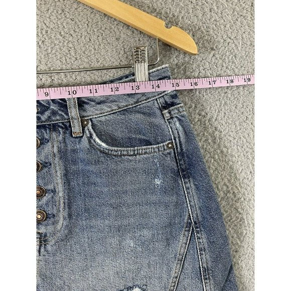Free People High Rise Button Fly Denim Distressed Mini Jean Skirt Size 29 - Picture 6 of 10